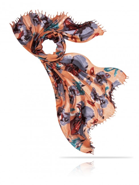 Палантин из тончайшей шерсти БЛАГОРОДНОЕ БЕЛЛИНИ W40-GRANDE.FLEUR/CORAL
